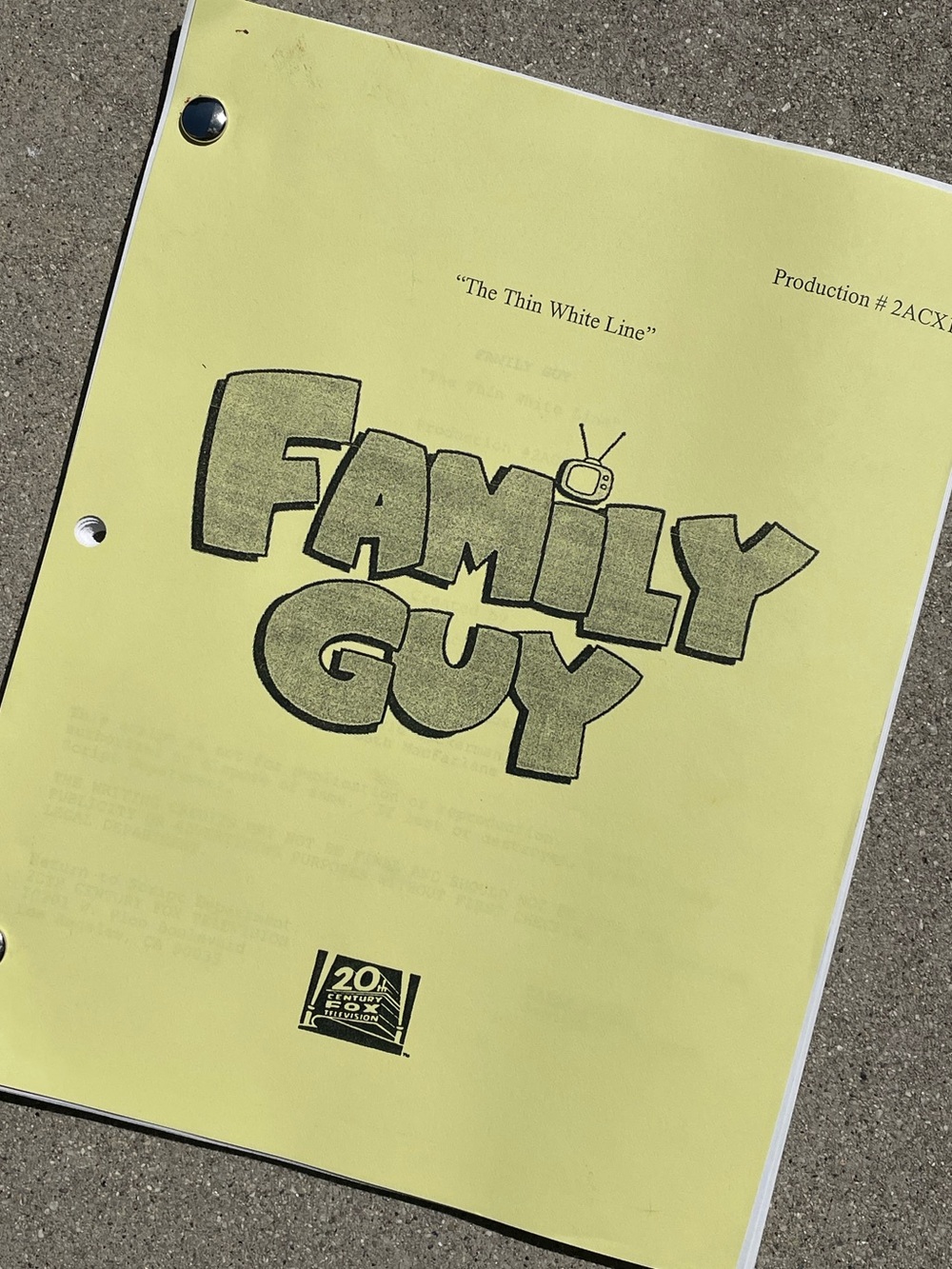Family Guy VTG 1999 Production Used Table Draft Script The Thin White Line